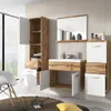 A modern bathroom vanity set with a sink, mirror, and storage cabinets. Produktbild-Vorschau