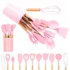 Set utensili cucina 12 pezzi silicone bambù rosa mestoli Anteprima dell’immagine prodotto 1