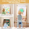 A collage of three images showing children using a wooden easel with different drawing surfaces. Produktbild-Vorschau