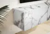 A close-up of a wall-mounted TV cabinet with a marble-like finish. Voir les images du produit