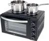 A black mini oven with two pots on top, set against a white background. Produktbild-Vorschau