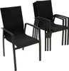 Two black outdoor chairs are shown, with one in the foreground and three stacked behind it. Produktbild-Vorschau