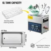 A collage of images showing an ultrasonic cleaner, its basket, and its tank dimensions. Anteprima dell’immagine prodotto