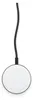 A white circular wireless charger with a black braided cable attached, isolated on a white background. Produktbild-Vorschau