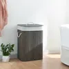 A laundry basket in a room with a plant and a towel. Podgląd zdjęcia produktu