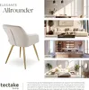 A collage showing a cream-colored chair with gold legs, and smaller images of different rooms (dining room, living room, kitchen, bedroom) showcasing how the chair could fit into various interior designs. Produktbild-Vorschau