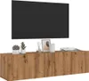 A wooden TV cabinet with a black TV mounted above it. Náhľad obrázku produktu
