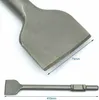 A close-up and a full view of a chisel tool with dimensions indicated. Produktbild-Vorschau