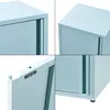 A collage of four close-up images of a light blue metal cabinet. Podgląd zdjęcia produktu