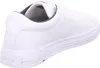 A white leather sneaker shown from the side. Voir les images du produit