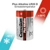 A Camelion Plus Alkaline LR20 D battery is shown with temperature range indicators. Podgląd zdjęcia produktu