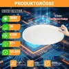 A flat LED ceiling light is shown with various product specifications displayed as text overlays and icons. Anteprima dell’immagine prodotto