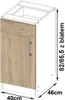 A diagram showing a kitchen cabinet with dimensions. Produktbild-Vorschau