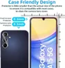 A marketing image showing a phone case and a phone screen protector, with text and measurements indicating case-friendly design. Produktbild-Vorschau