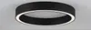 A black ring-shaped ceiling light with a white LED light strip around the inner edge, mounted on a light gray ceiling. Produktbild-Vorschau