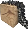 A chainsaw chain is draped over a wooden block. Produktbild-Vorschau