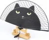 Faltbarer Handfächer aus Bambusseide mit Katzenmuster Produktbild-Vorschau 2