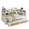 A white daybed with a pull-out trundle bed, featuring a built-in bookshelf and storage unit. Anteprima dell’immagine prodotto
