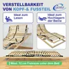 Collage showing different adjustable positions of a slatted bed base and its features. Produktbild-Vorschau