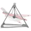 A pink and gray baby swing shown from the side with multiple positions indicated by faded images. Produktbild-Vorschau