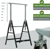 A product image showing adjustable work stands with text overlays highlighting features. Produktbild-Vorschau