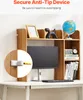 A wooden desk organizer with a monitor, keyboard, books, and decorative items. Voir les images du produit