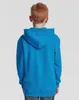 Back view of a child wearing a blue hooded sweatshirt. Produktbild-Vorschau