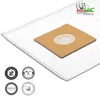 A white vacuum cleaner bag with a brown cardboard attachment for the vacuum cleaner's intake port. Produktbild-Vorschau
