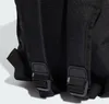 A close-up view of the bottom straps and buckles of a black backpack. Produktbild-Vorschau