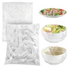 A collage of disposable plastic food covers in various applications. Produktbild-Vorschau