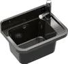 A black sink with a silver faucet and drain. Podgląd zdjęcia produktu