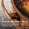 A close-up view of a fire pit's handle and rim, with flames visible inside. Produktbild-Vorschau