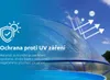 A blue pool cover with UV protection graphics against a sky background. Produktbild-Vorschau