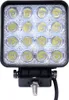 A square LED work light with multiple bulbs, mounted on a bracket with a bolt and wire. Produktbild-Vorschau