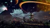 A futuristic industrial complex on an alien planet with a volcano and rings of a planet in the sky. Produktbild-Vorschau