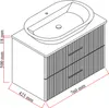 A 3D rendering of a bathroom vanity with a sink and drawers, with dimensions indicated. Produktbild-Vorschau