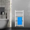 A modern bathroom with a bathtub, a towel rack with towels, and a sink. Produktbild-Vorschau