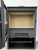 An open, black wood-burning stove with its interior visible. Náhled obrázku produktu