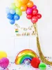 A party or celebration setup with balloons, a rainbow foil balloon, honeycomb balls, and confetti. Produktbild-Vorschau