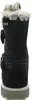 A back view of a black boot with fur trim and buckle details. Produktbild-Vorschau