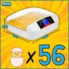 A marketing image for an egg incubator, showing the product with dimensions and capacity. Náhľad obrázku produktu