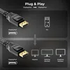Diagram showing how to connect a DisplayPort cable from a PC to various monitors. Produktbild-Vorschau