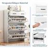 A white shoe cabinet with multiple shelves and drawers, showcasing its storage capacity and material. Produktbild-Vorschau