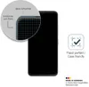 A smartphone screen protector is shown with a magnified view of its edge and text indicating its features. Produktbild-Vorschau