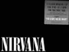 A black background with the band name 'NIRVANA' in large white letters at the bottom and a sticker with product information in the upper right corner. Produktbild-Vorschau