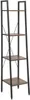 A tall, narrow ladder shelf with a dark metal frame and wooden shelves against a white background. Produktbild-Vorschau