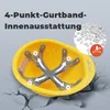 Close-up view of the inside of a yellow construction helmet, showing the suspension system and text overlays. Produktbild-Vorschau