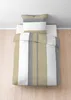 A bedding set laid out on a bed, with a pillow and duvet cover featuring a striped pattern. Produktbild-Vorschau