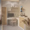 A modern home office setup with a desk, chair, and storage cabinets. Anteprima dell’immagine prodotto