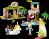 A LEGO Friends Surf School playset with figures and accessories on a black background. Podgląd zdjęcia produktu